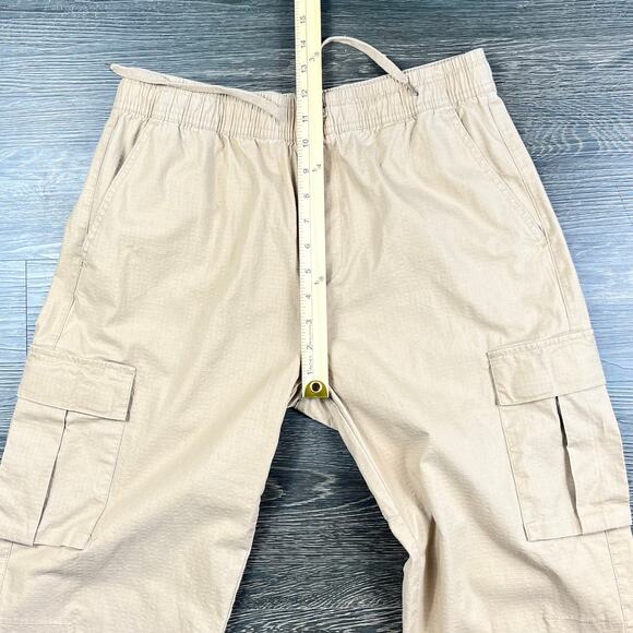 Maison Article Mens Ripstop Cargo Drawstring Pants Size M Ankle Cinch Khaki - Picture 7 of 9